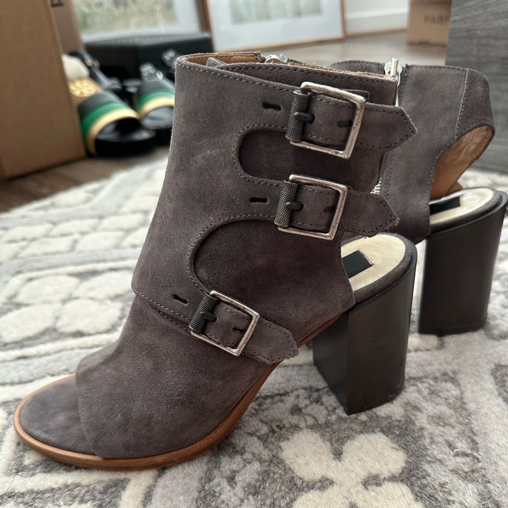 rag & bone Gray Heeled Boots with Buckle Detail